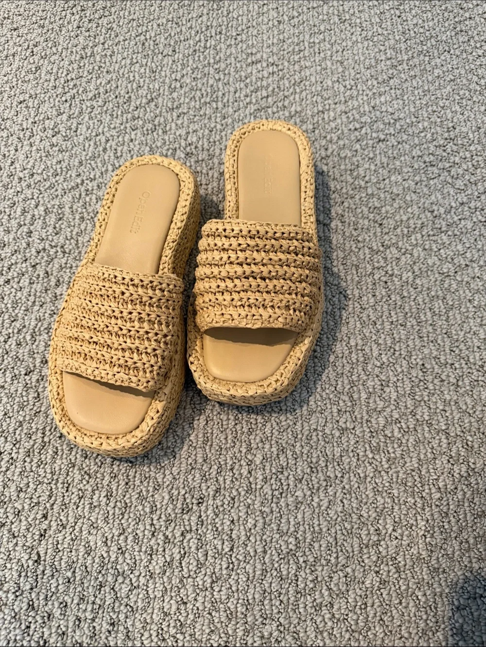 Braided Slide Platform Sandals in Tan